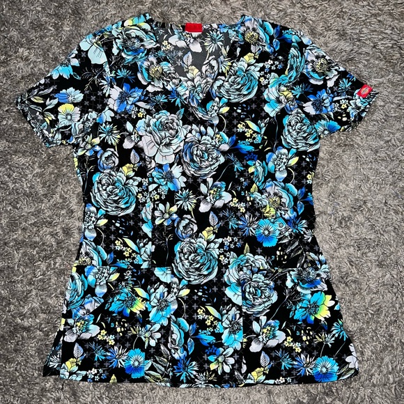 Dickies Brand Blue Floral Scrub Top - Picture 1 of 3